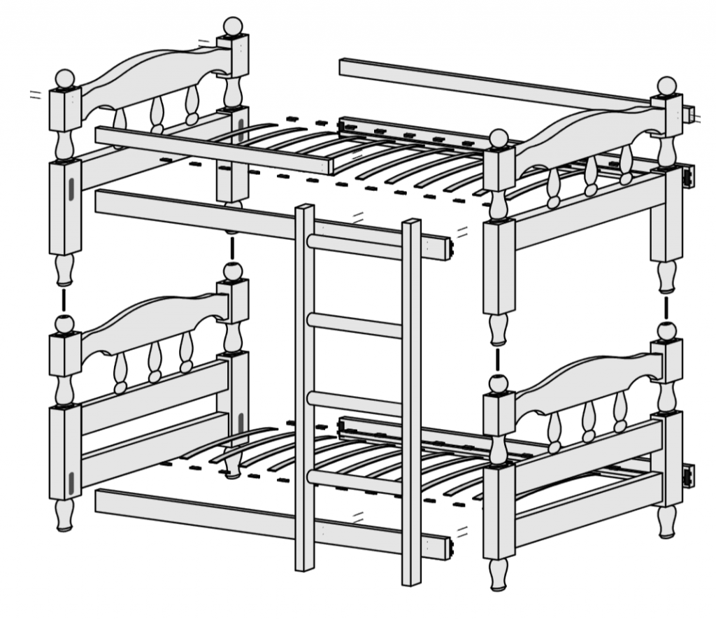 схема сборки двухъярусной кровати